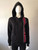 Love Moschino Black Hooded Logo Tracksuit front view of jacket with drawstring hood on mannequin with ribbed cuffs & hem