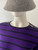 Lauren Ralph Lauren Purple & Black Striped Knit Sweater close up of faux leather shoulder taps with functional silver zips