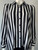 Shein Black & White Layered Striped Blouse closer front with collar, black button front & cuffs & vertical black & white stripes.