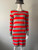 Woolworths Orange & Grey Striped Knit Dress front view with long sleeves, mini length, round ribbed neckline, cuffs & hem