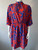 Blue & Orange All-Over Print Mini Dress closer front with 3/4 sleeves, elastic waist & smooth fabric