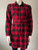 Red & Black Flannel Check Button Shirt Dress front view worn with matching fabric belt tied at the back