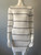 Shein White Striped Ribbed Knit Bodycon Mini Dress closer front in white with horizontal black stripes & ribbed crew neck