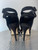Footwork Black Stud Embellished Heel Sandals back view showing double straps, light scuffs & outsoles