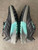 Adidas Terrex Black Trail Running Shoes top view inner side profiles with turquoise heel accents, grey midsoles & black uppers