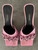 Versace Metallic Pink Suede Chain Heel Sandals top view in all over pink with black contrast insoles