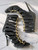 Balmain x H&M Black Gladiator Heel Sandals top view flat lay 10 to 11 cm heel height & strappy cage gladiator design