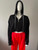 Cotton On Black Crop Hoodie Frayed Rolled Hem front view with silver half zip, black & white hoodie drawstrings & crop length