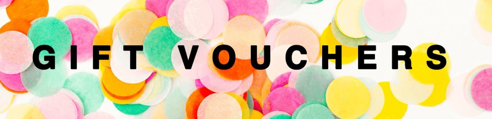 Gift voucher text in black with colourful confetti background