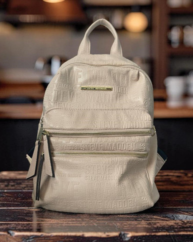 Steve Madden White Embossed Logo Mini Backpack Gold Hardware display picture 1