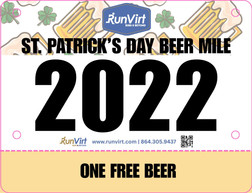 7.5" x  5.75" Custom deluxe with 1 tear off race bib printing is available on the back, along with variable data and image printing and many other add-ons. Bib mockup for a St. Patrick's Day Beer Mile with one tear off. Pre-built backgrounds available. 7.5" x  5.75" Custom deluxe with 1 tear off race bib printing is available on the back, along with variable data and image printing and many other add-ons. Bib mockup for a St. Patrick's Day Beer Mile with one tear off. Pre-built backgrounds available.