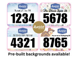 7.5" x  5.75" Custom deluxe no tear off race bib printing is available on the back, along with variable data and image printing and many other add-ons. Custom bib backgrounds for the every season: winter, spring, summer, and fall. Custom race bib. Custom race bib with no tear off. Custom race bib with no stub. Pre-built backgrounds available. 7.5" x  5.75" Custom deluxe no tear off race bib printing is available on the back, along with variable data and image printing and many other add-ons. Custom bib backgrounds for the every season: winter, spring, summer, and fall. Custom race bib. Custom race bib with no tear off. Custom race bib with no stub. Pre-built backgrounds available.