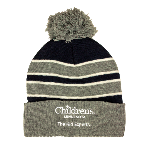 Double Stripe Knit Cap with Ribbed Cuff-Navy/Grey