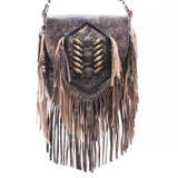 Distressed Sand/Brown Leather with Buffalo Nickels & Bone Bead Crossbody Bag