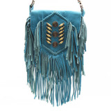 Turquoise Leather with Indian Head Nickels & Bone Beads Fringe Handbag
