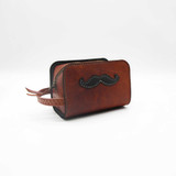 Small Shaving Travel Case Buffalo Leather w/Mustache