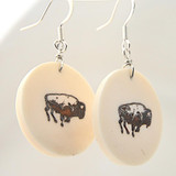 Round Bison Bone Earrings with Etched Buffalo