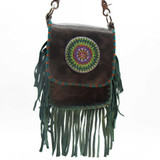 Hand Beaded & Braided Buffalo Leather Fringe Bag with Beaded Accent