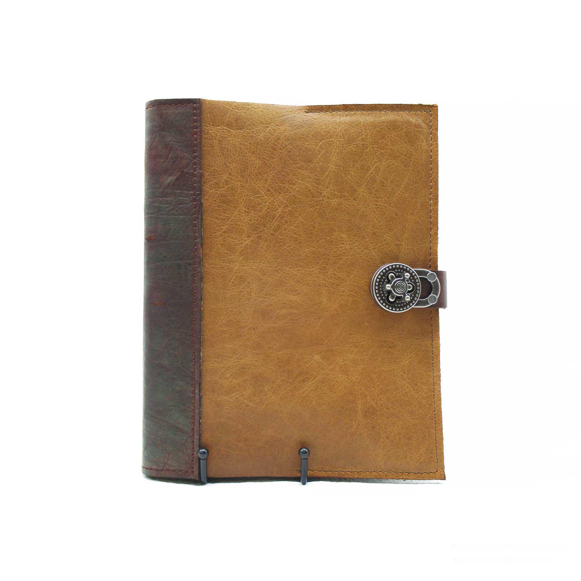 Large Buffalo Leather Journal w/Spine Overlay & Round Turn Latch Closure