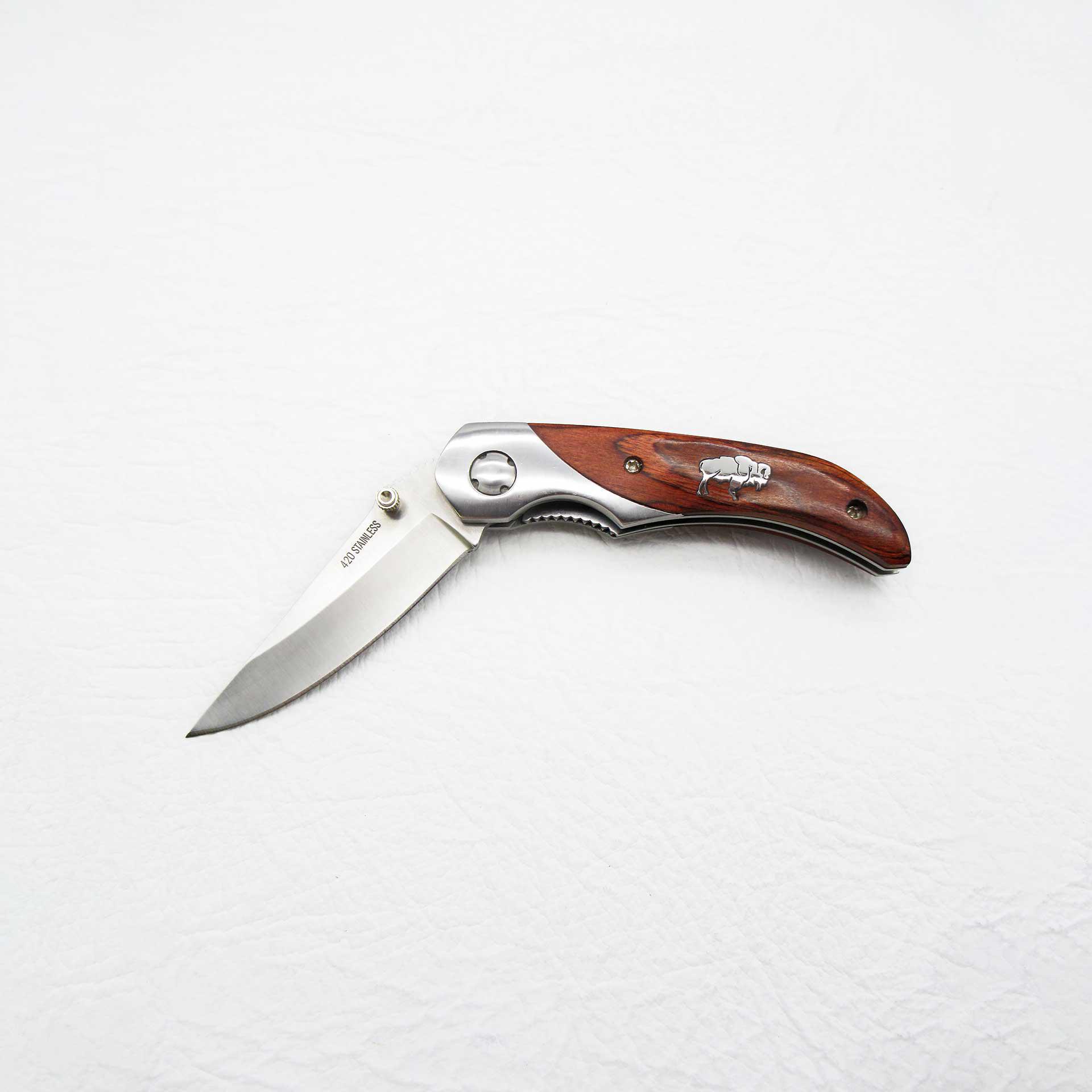 Bison Inlay Pocket Knife with Polished Wood Handle Buffalo Boutique