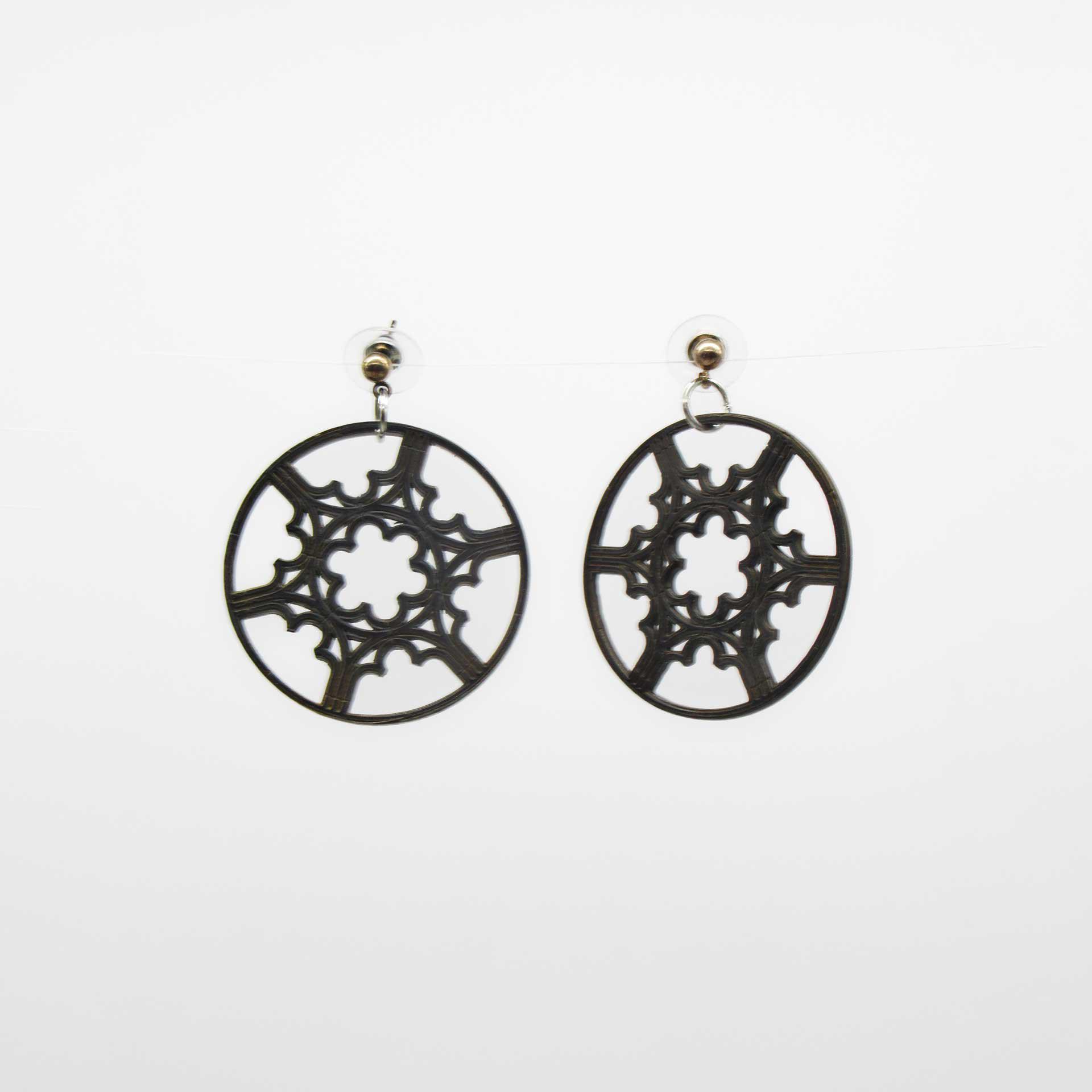 Carved Bison Horn Cathedral Window Post Earrings