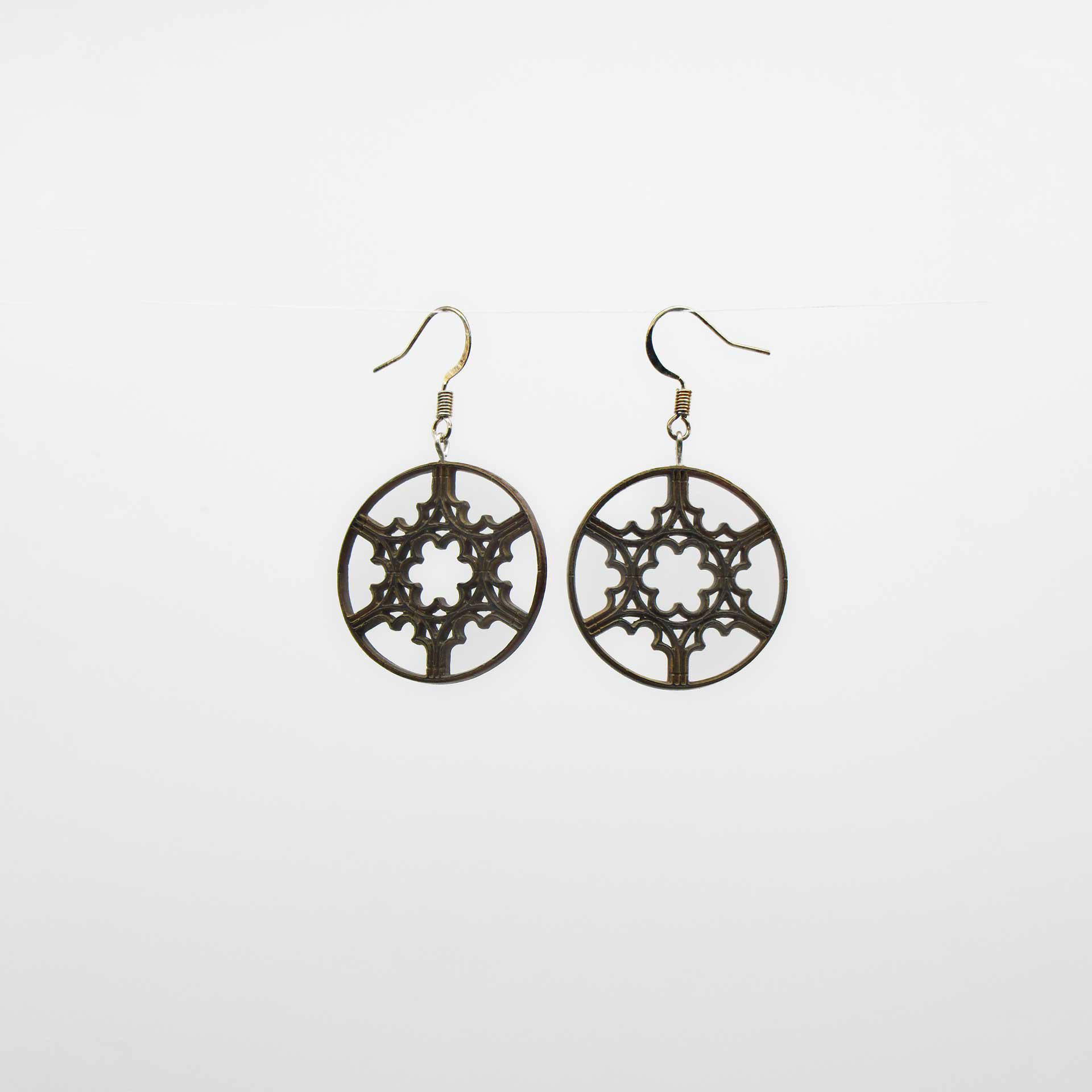 Carved Bison Horn Small Cathedral Window Dangle Earrings