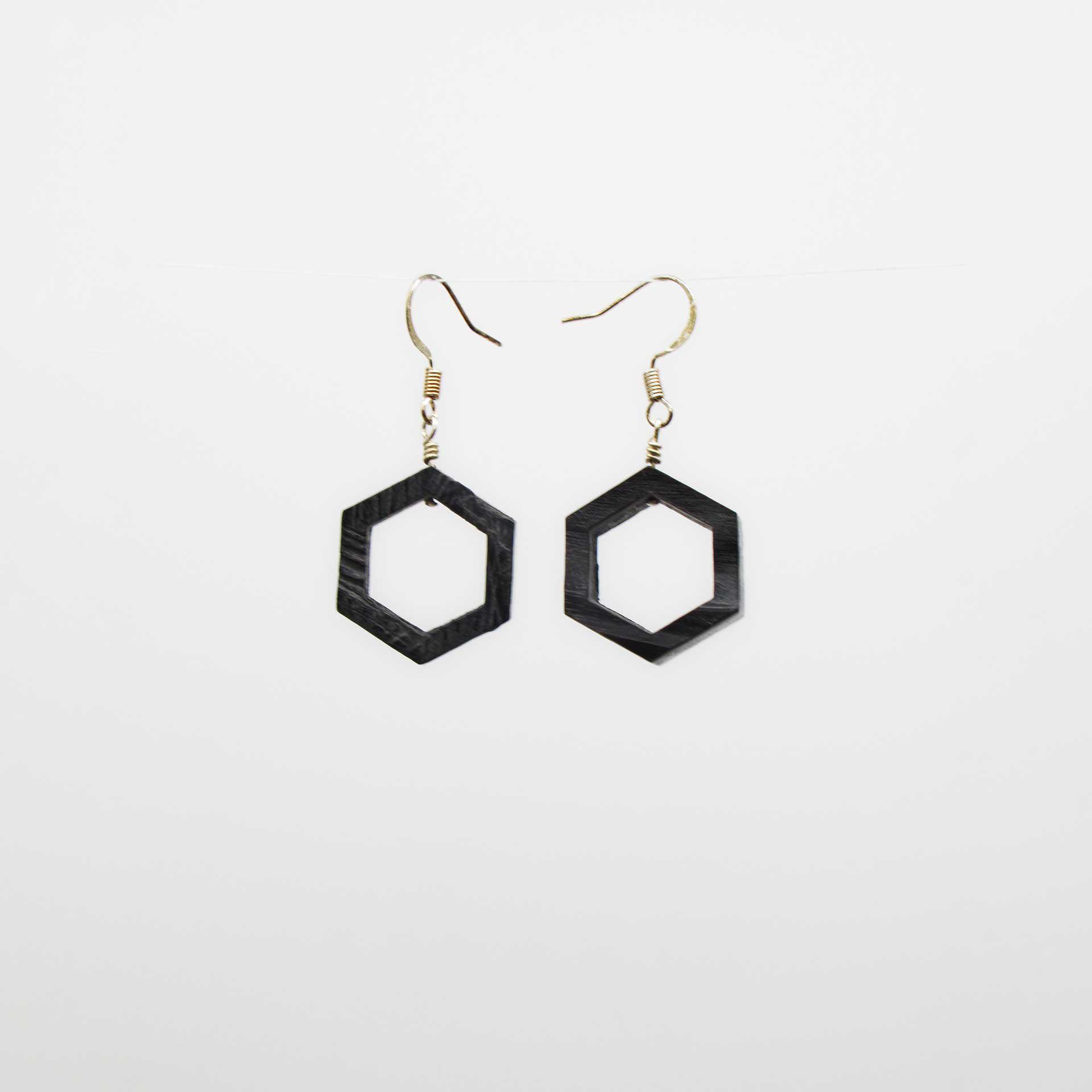 Carved Bison Horn Small Hexagon Dangle Earrings