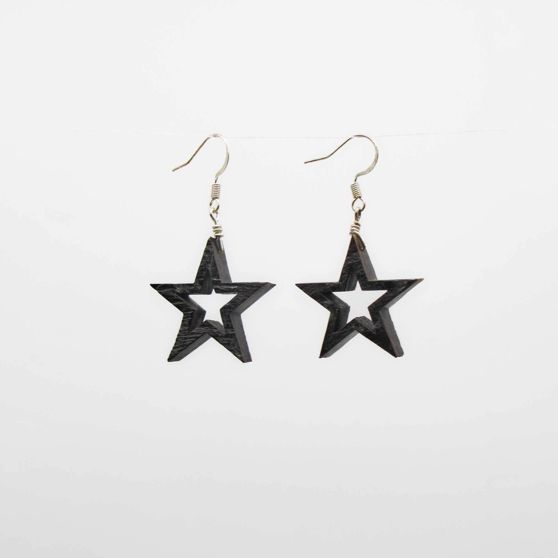 Carved Bison Horn Star Cut-Out Dangle Earrings