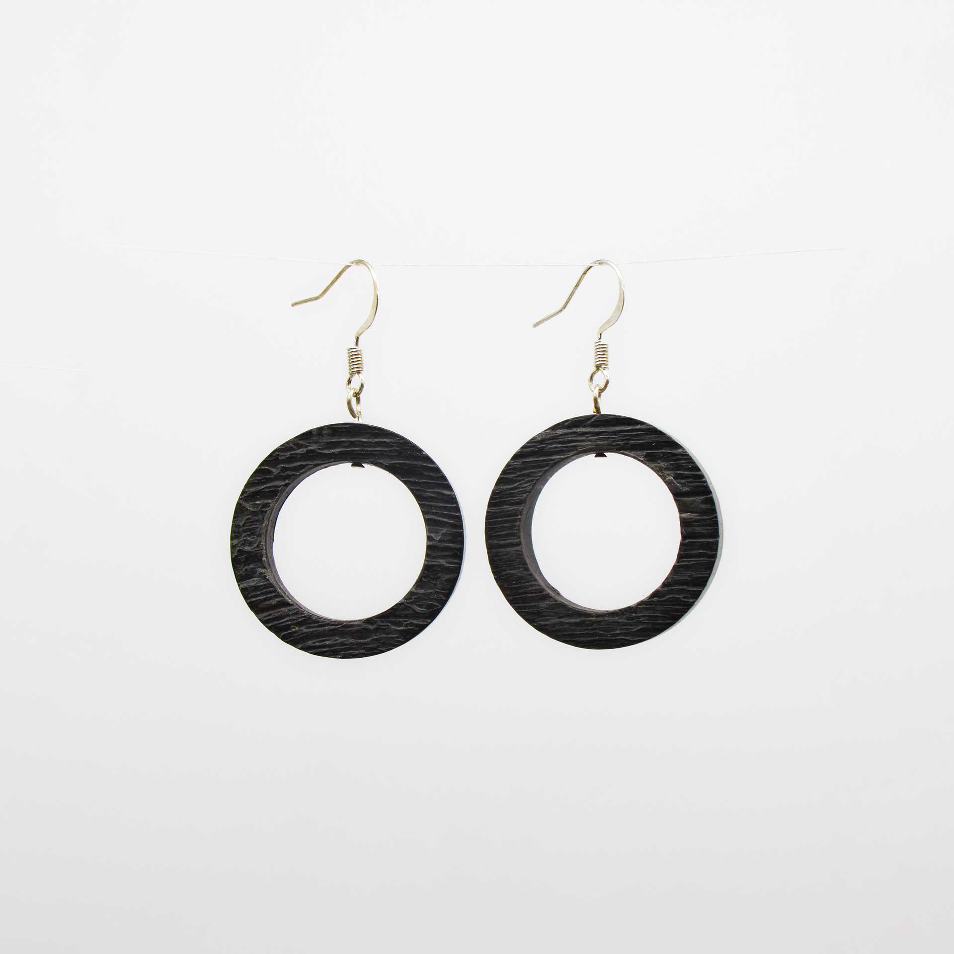 Carved Bison Horn Small Dangle Hoop Earrings