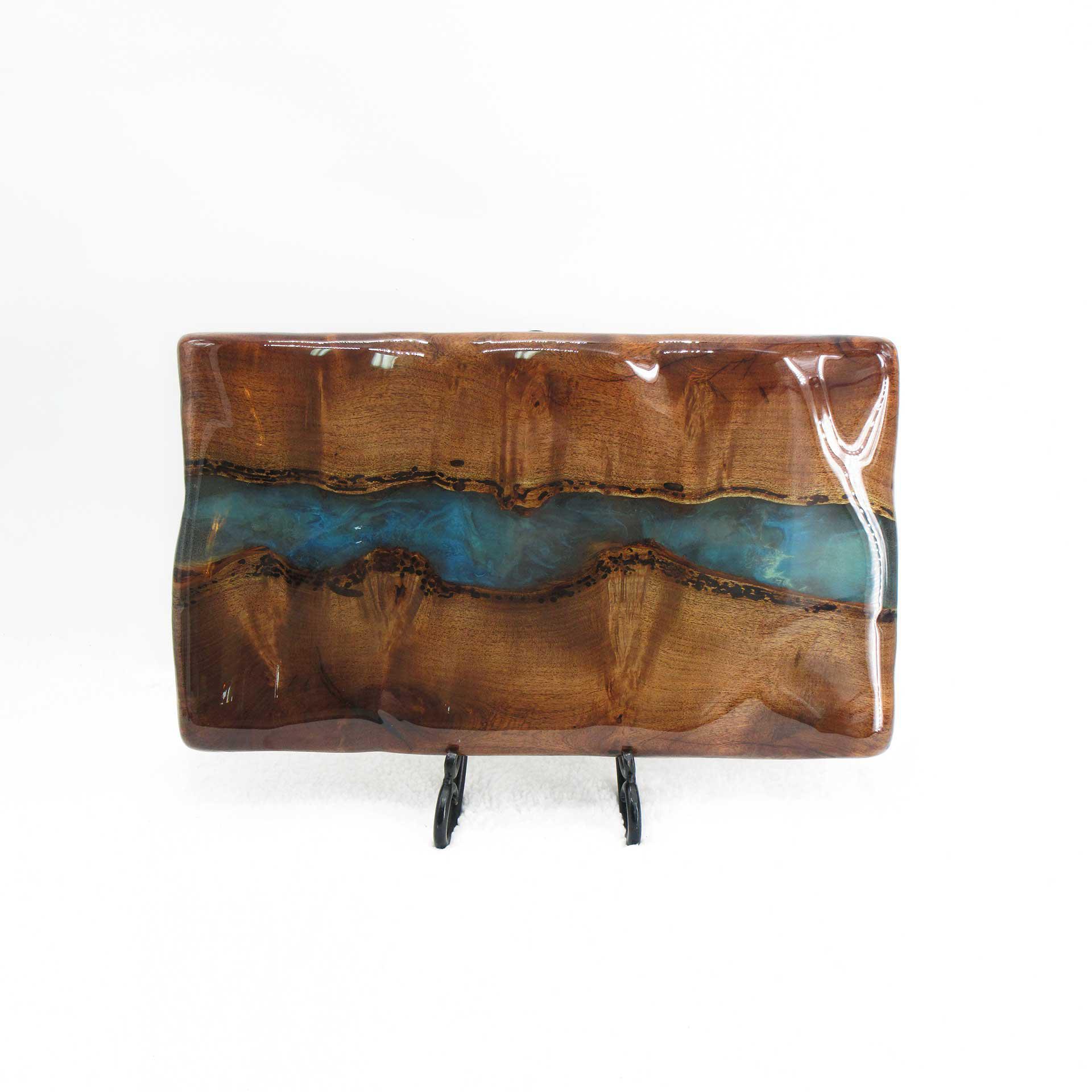 Custom Walnut-Stained Mesquite Wood w/Glow Resin Charcuterie Board & Lazy Susan