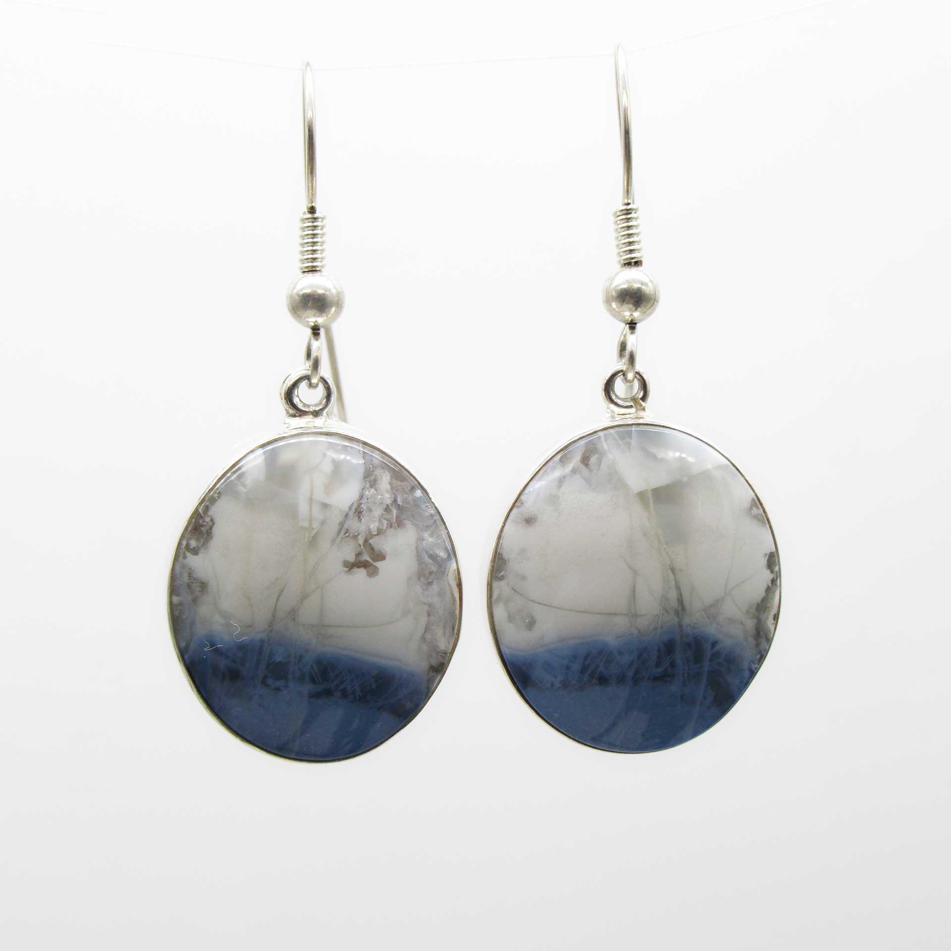 Rounded "Blue Dreams" Picture Stone Dangle Earrings