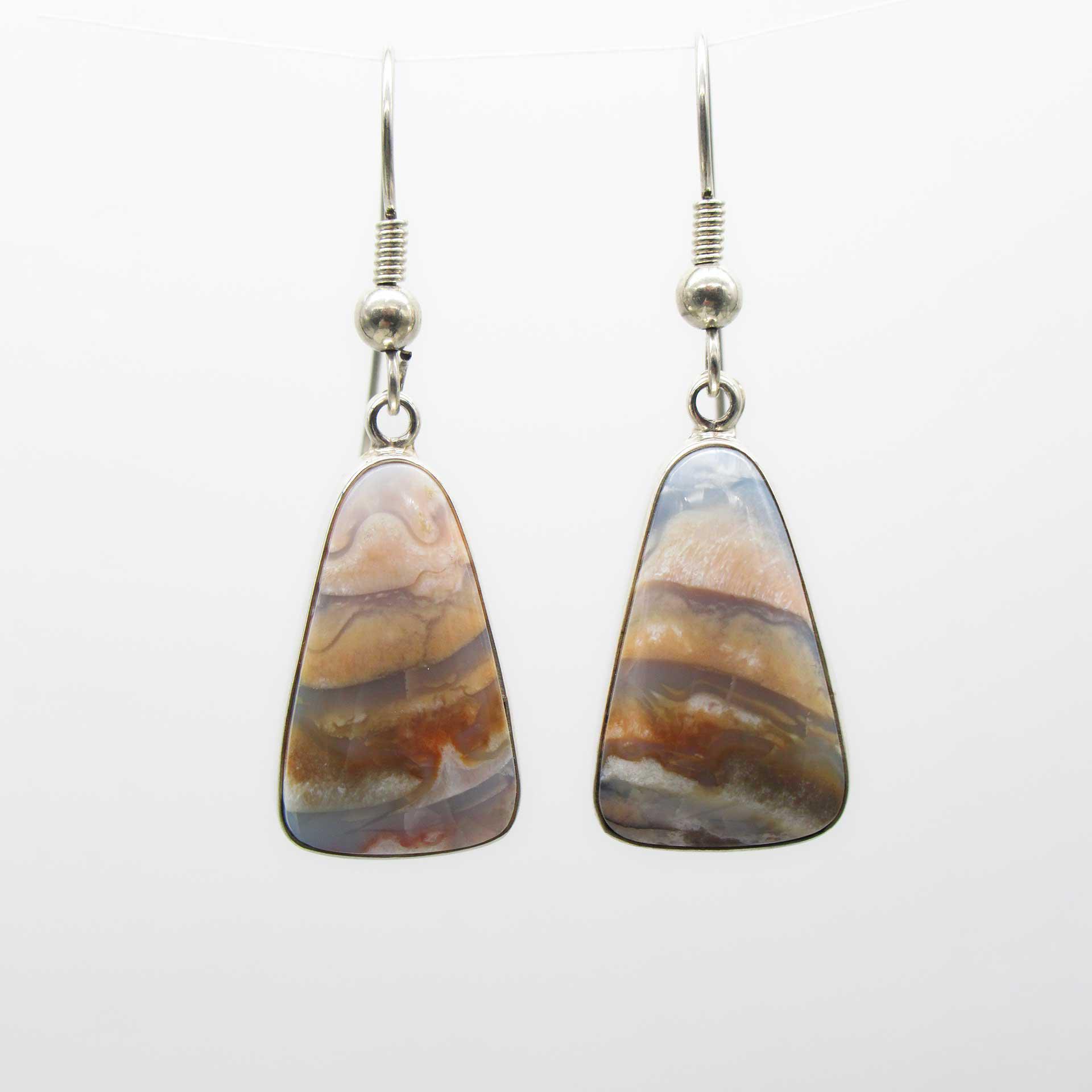 Triangular "Pink Skies" Picture Stone Dangle Earrings
