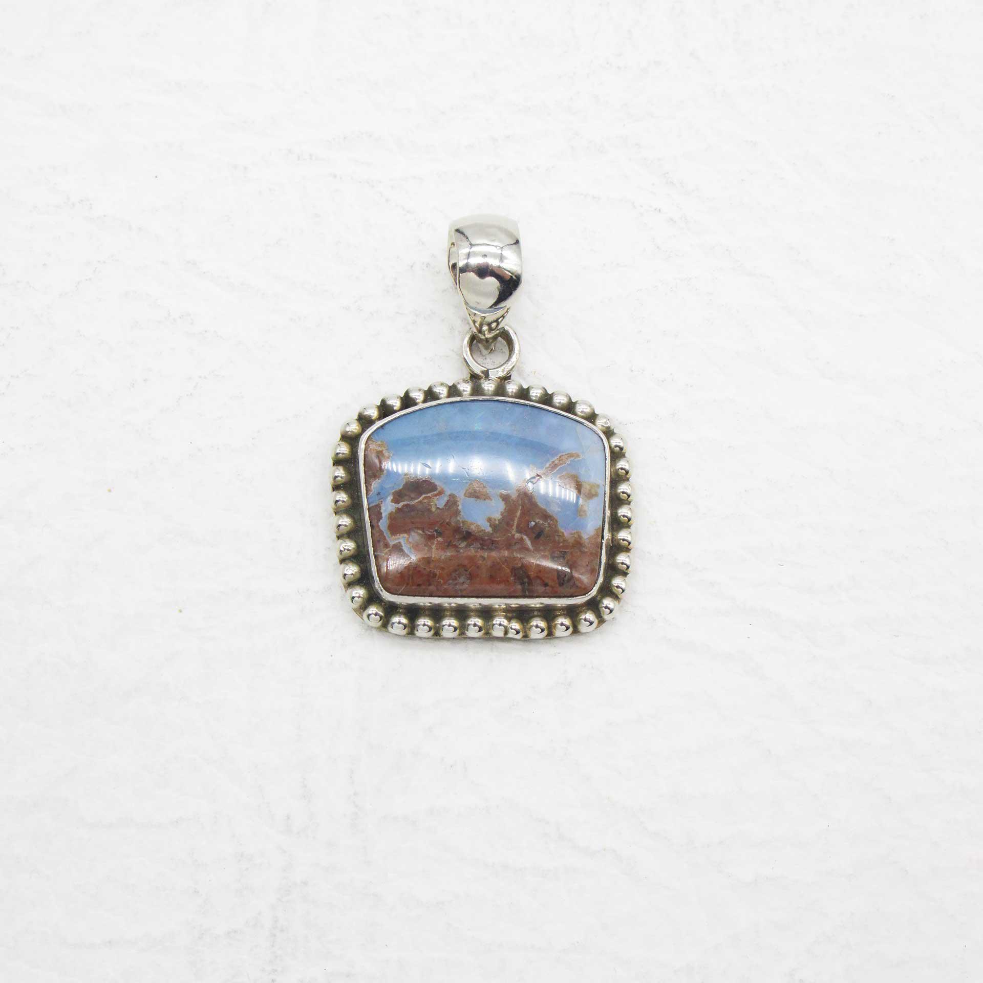 Dome Shape "Desert Sky" Blue Fire Opal Stone Pendant