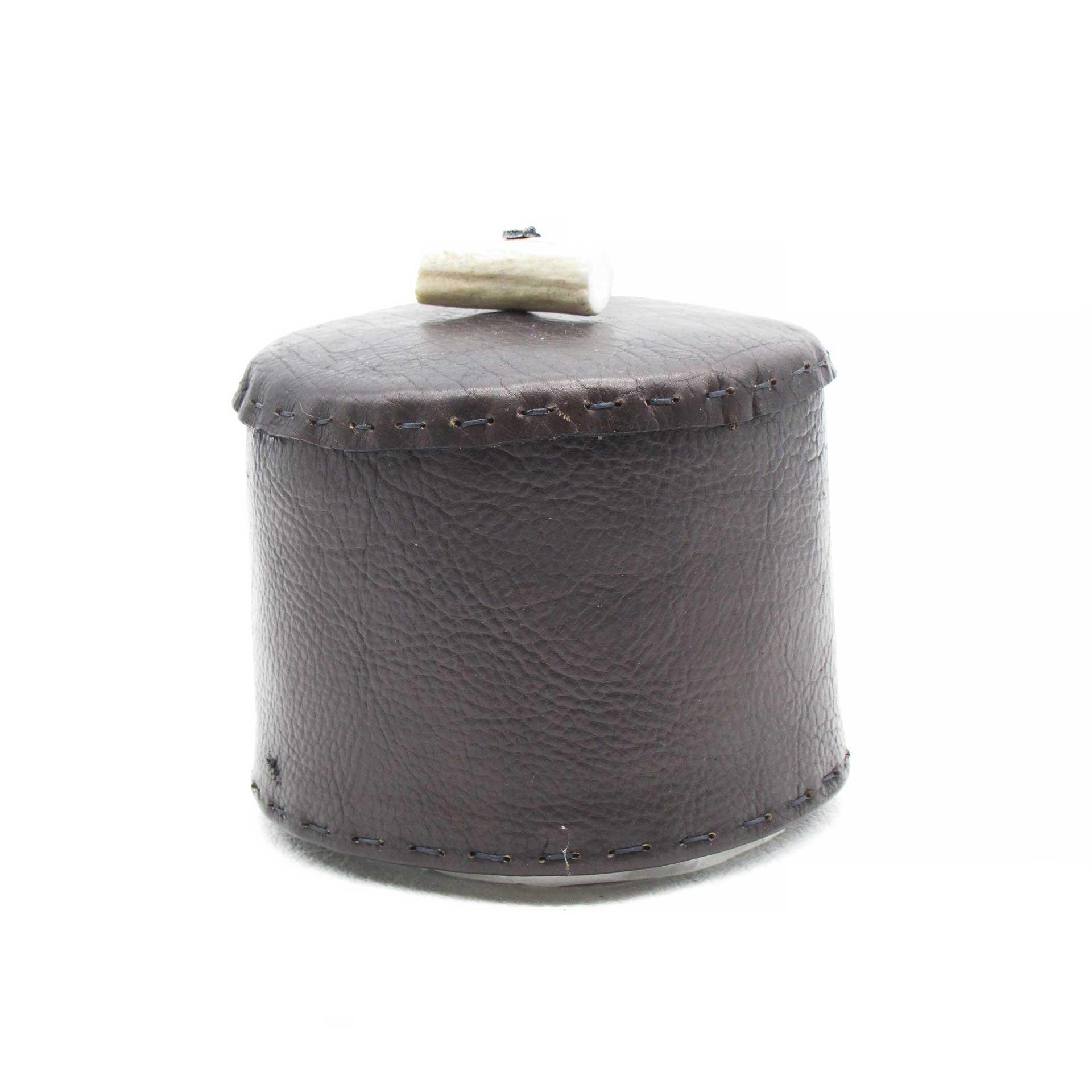 Hand Crafted Buffalo Leather Toilet Paper Roll Cover with Natural Bone Handle