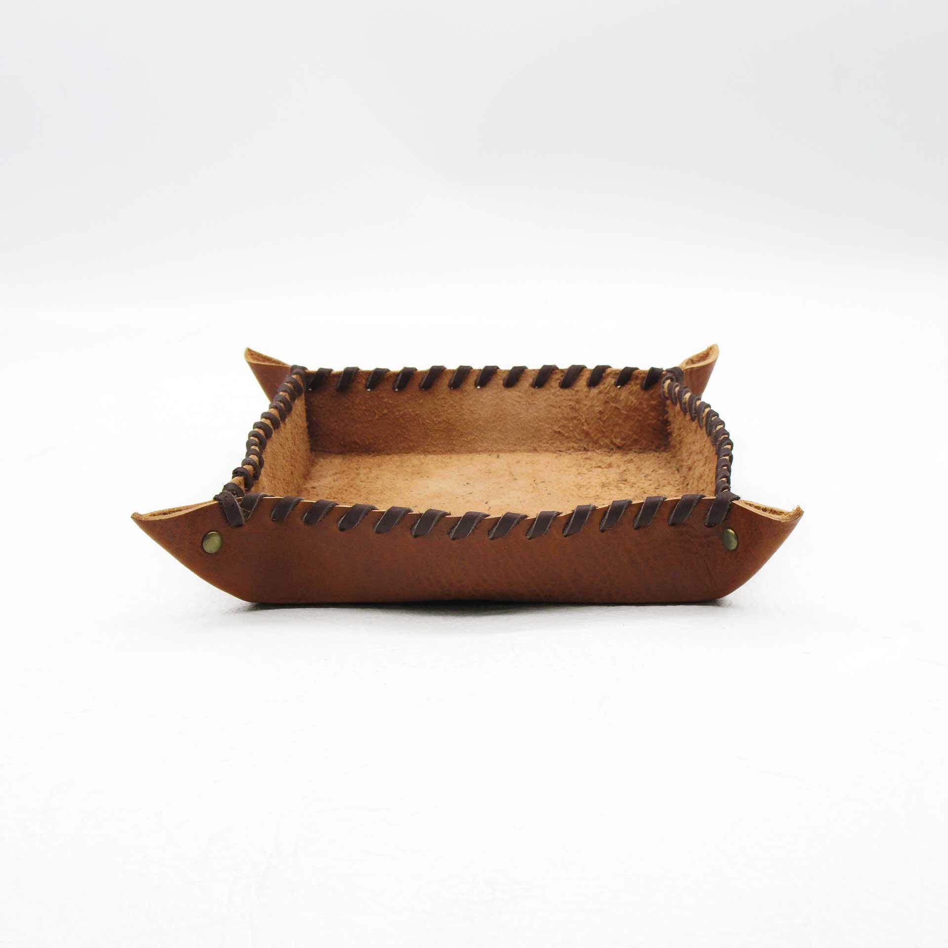 Large Hand Laced Buffalo Leather Trinket Tray