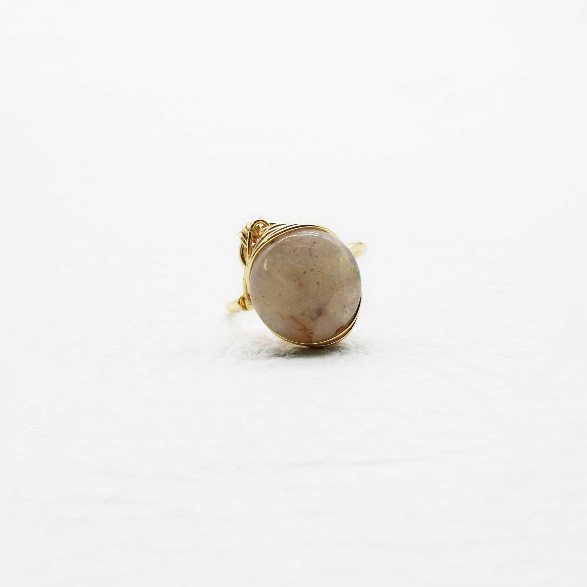 Hand Crafted Gold Wire Wrapped Around Rutilated Stone Ring