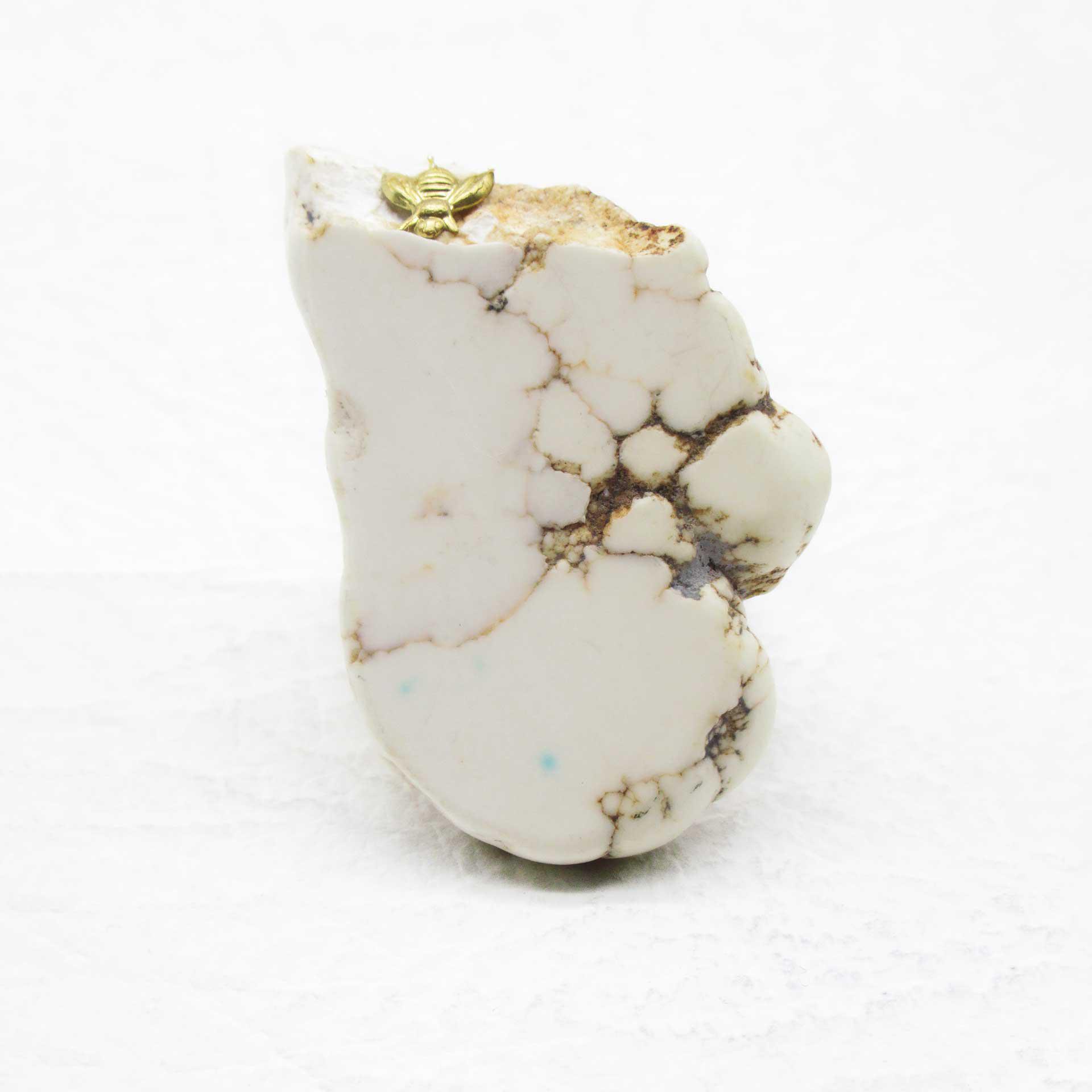 White Howlite Stone on Adjustable Brass Floating Energy Ring with Brass Bee
