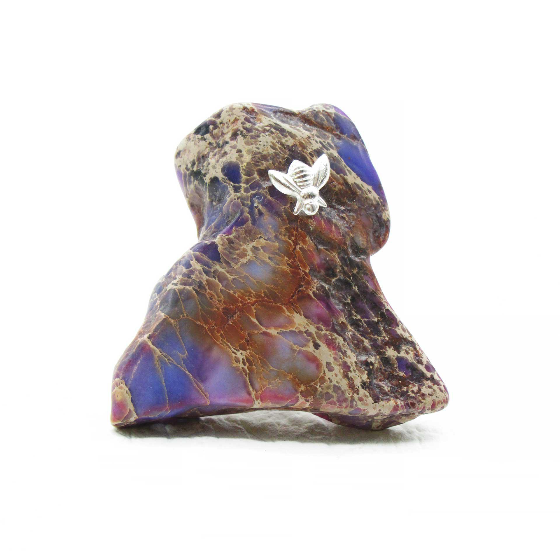 Purple Jasper Stone on Adjustable Sterling Silver Floating Energy Ring with Silver Bee