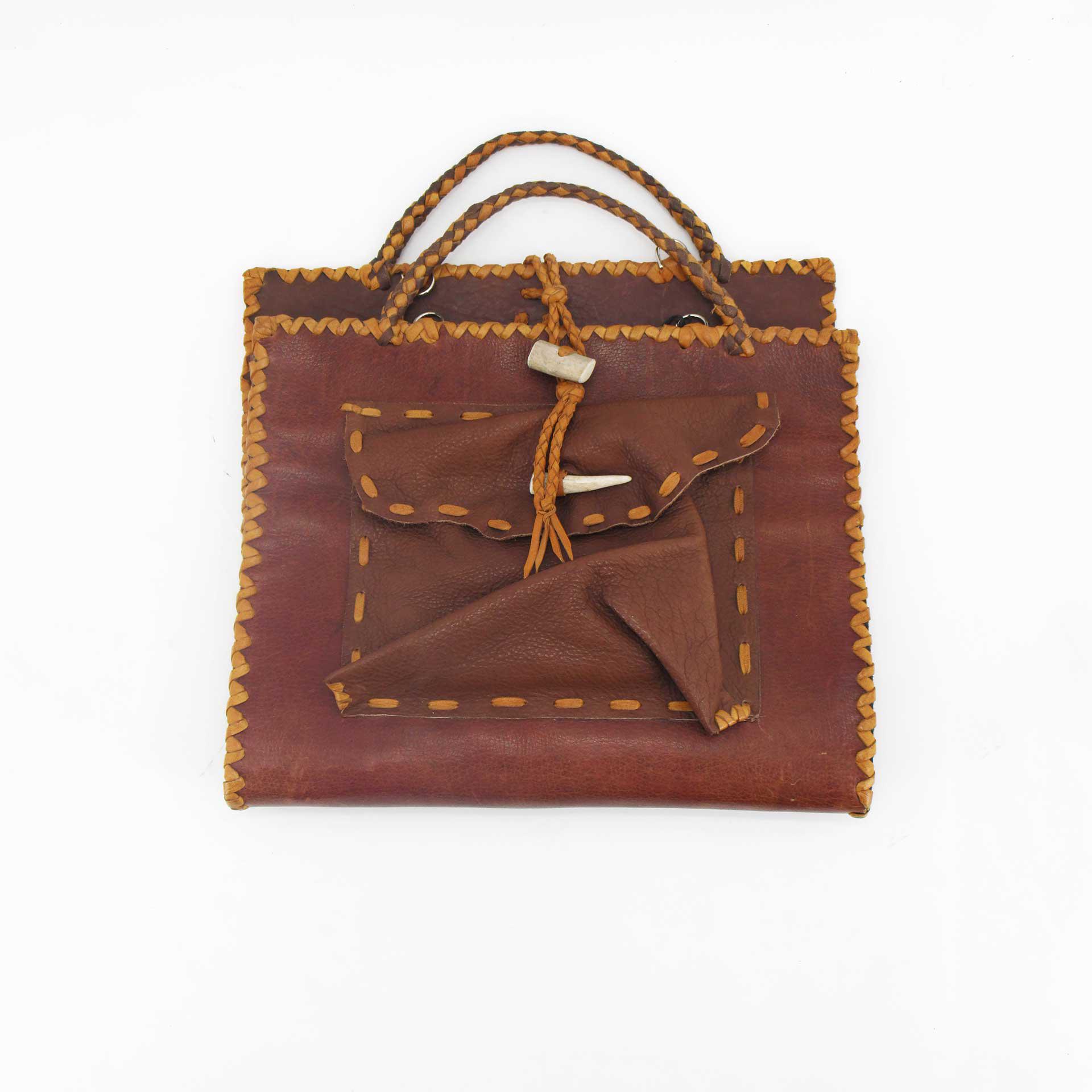 Buffalo Leather Briefcase Bag with Braided Accent