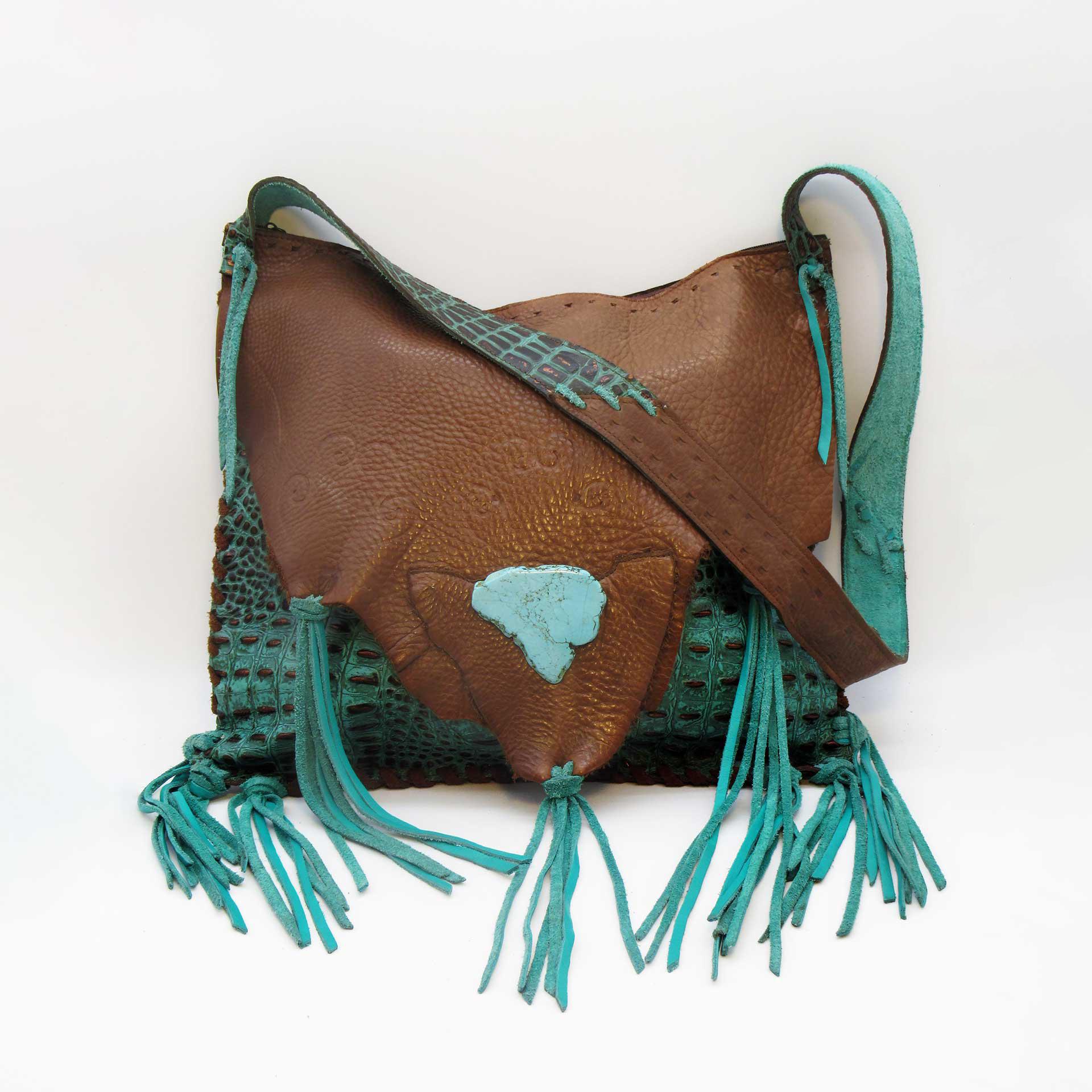 Turquoise leather shop handbag