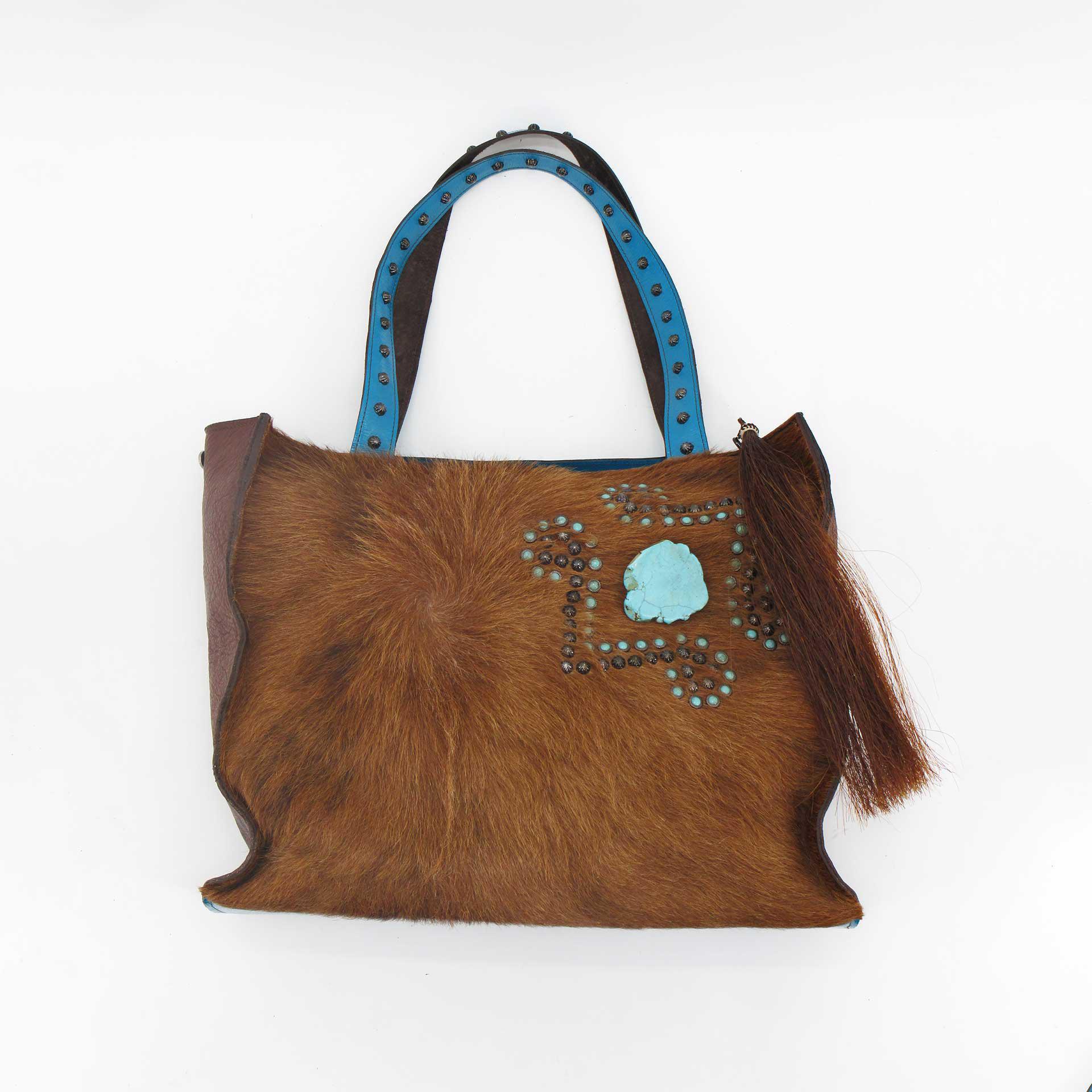 WESTERN LEATHER BAG With Turquoise Stone Real Cowhide Purse 