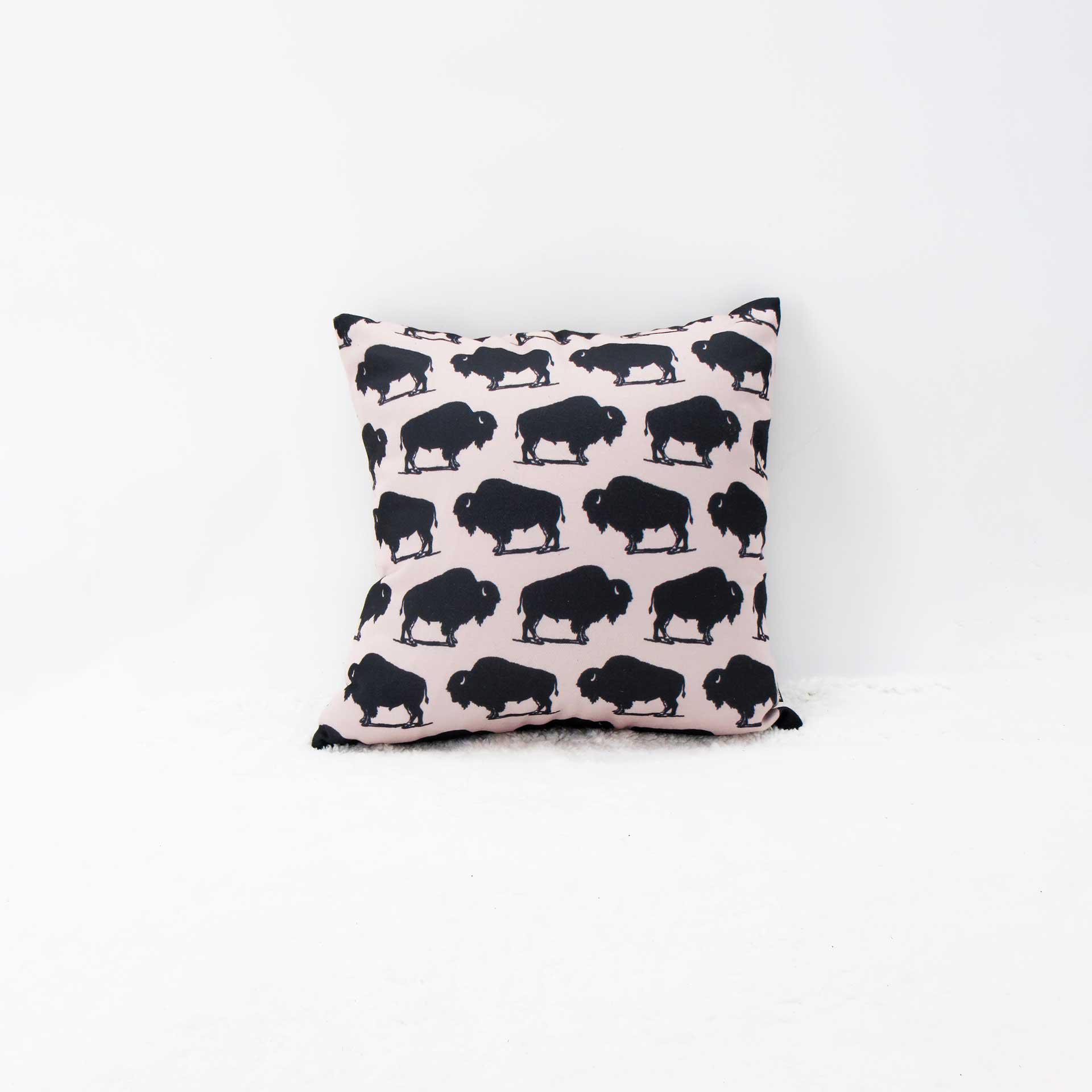 Black Buffalo on Pink Fabric Pillow