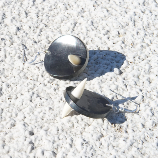 Bison Horn Disc w/Bone Spike Earrings