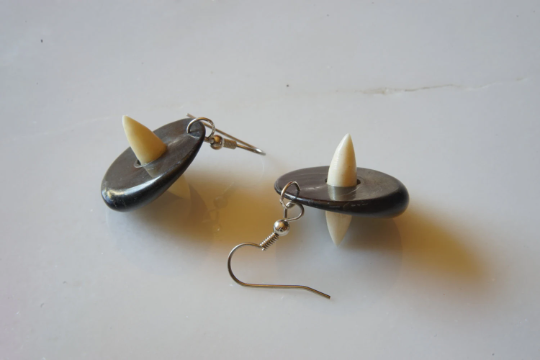 Bison Horn Circle w/Center Bone Spike Earrings