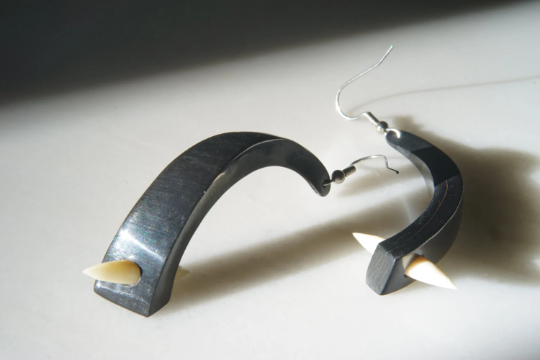 Bison Horn Half Drop w/Bone Spike-Through Earrings