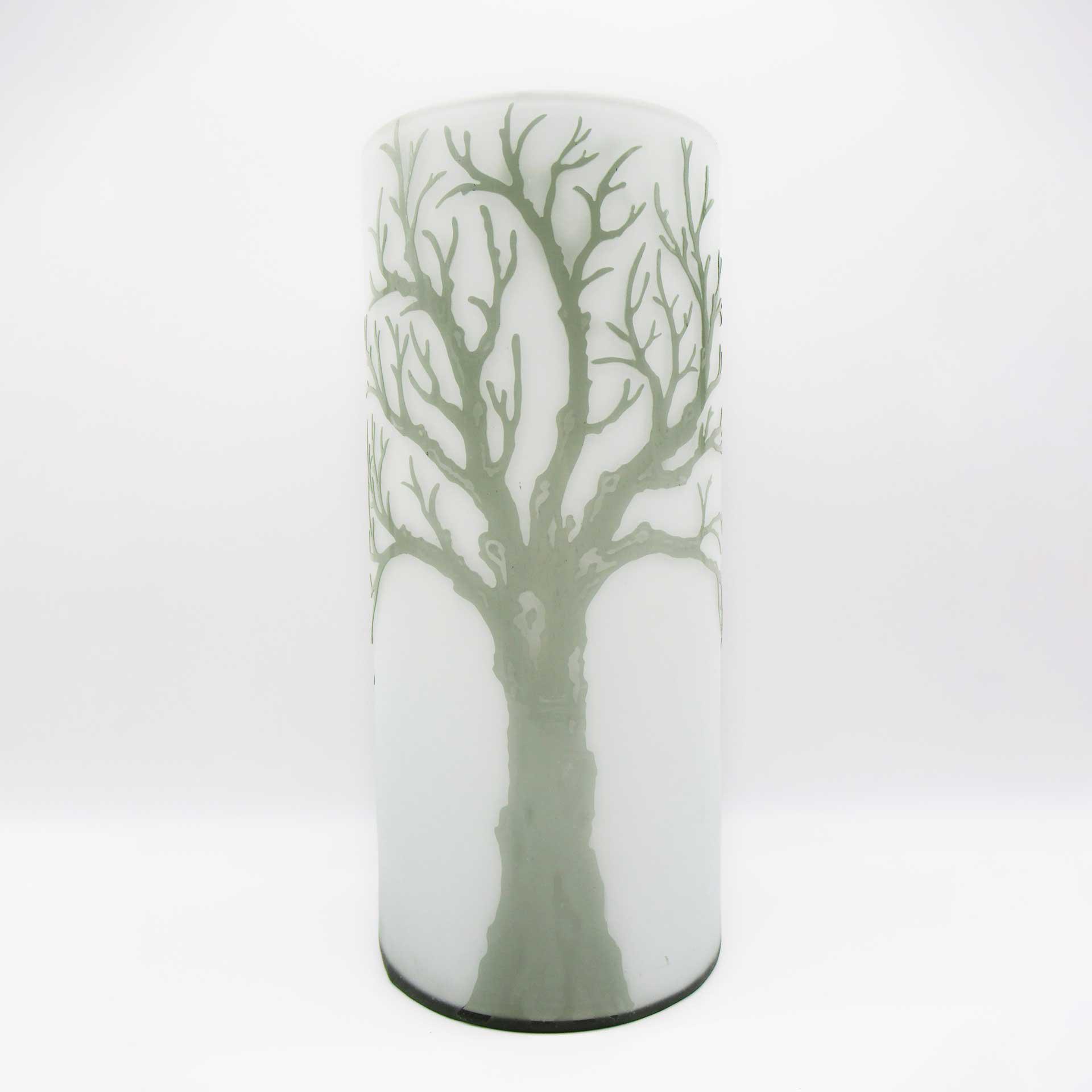 Glass Etched Vase with Grey Tree