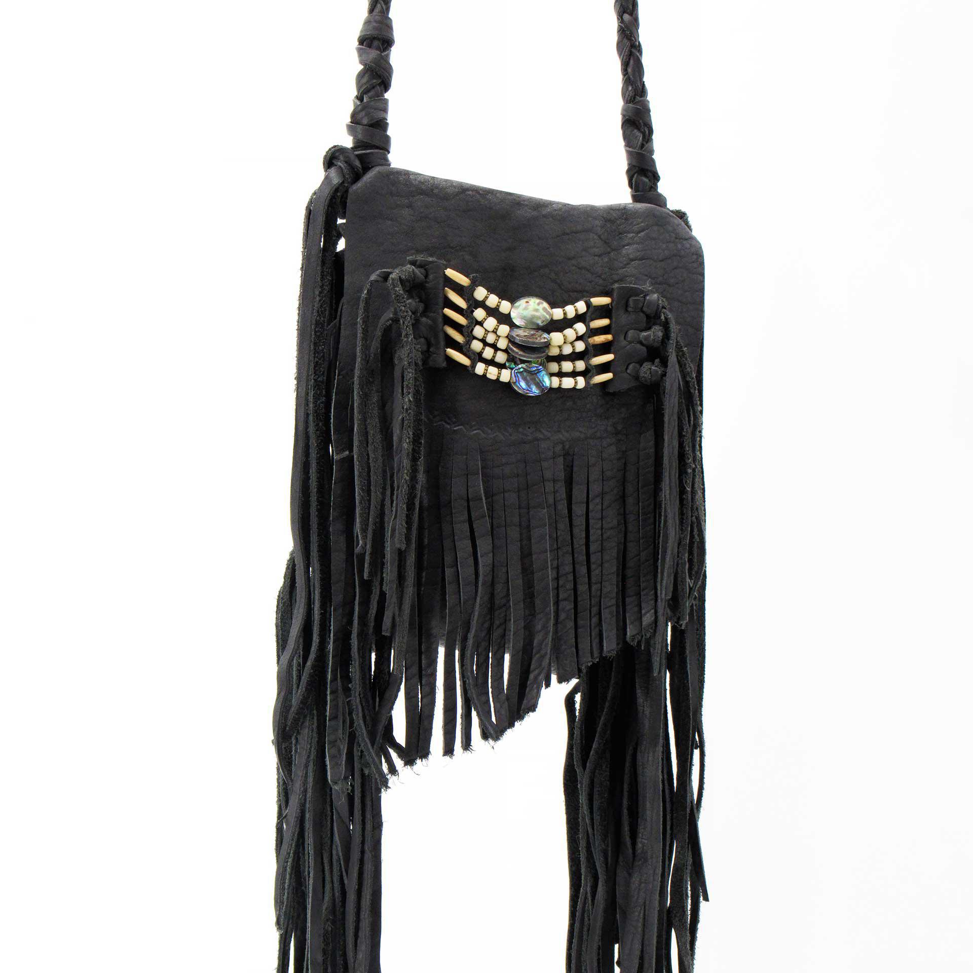 Buffalo Leather Fringe Handbag, Saddle, Small