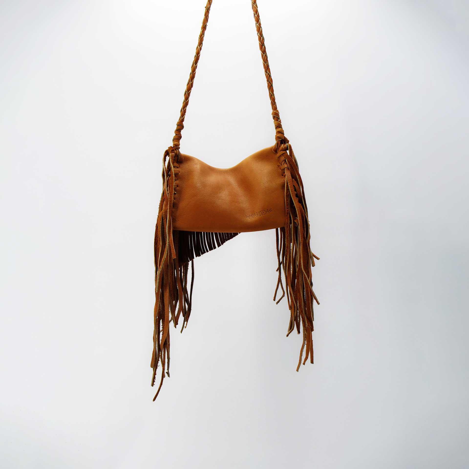 Buffalo Leather Fringe Handbag, Saddle, Small