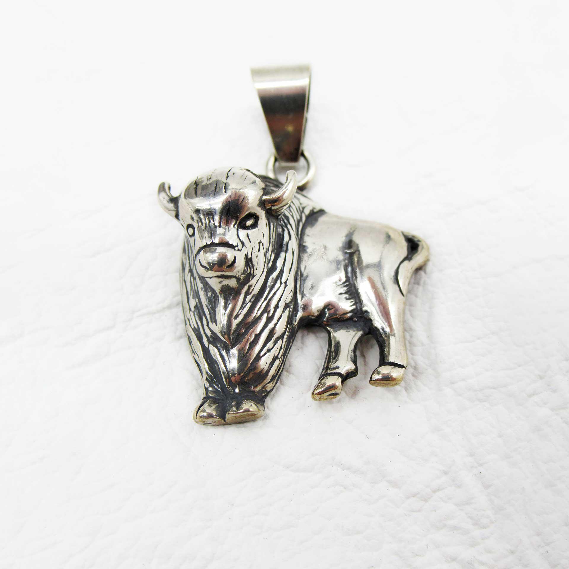 Sterling Silver Small Repose Buffalo Pendant