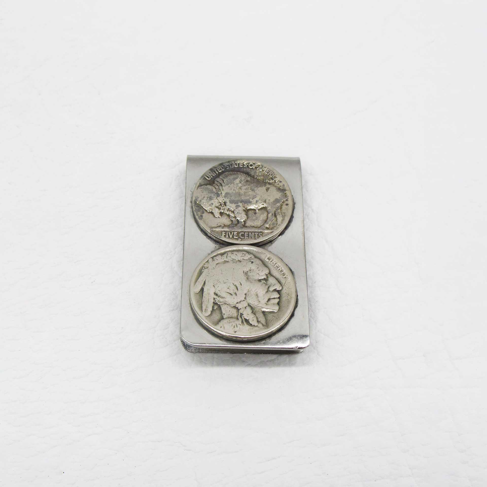 Stainless Steel Vintage Money Clip w/Dual Buffalo Nickels